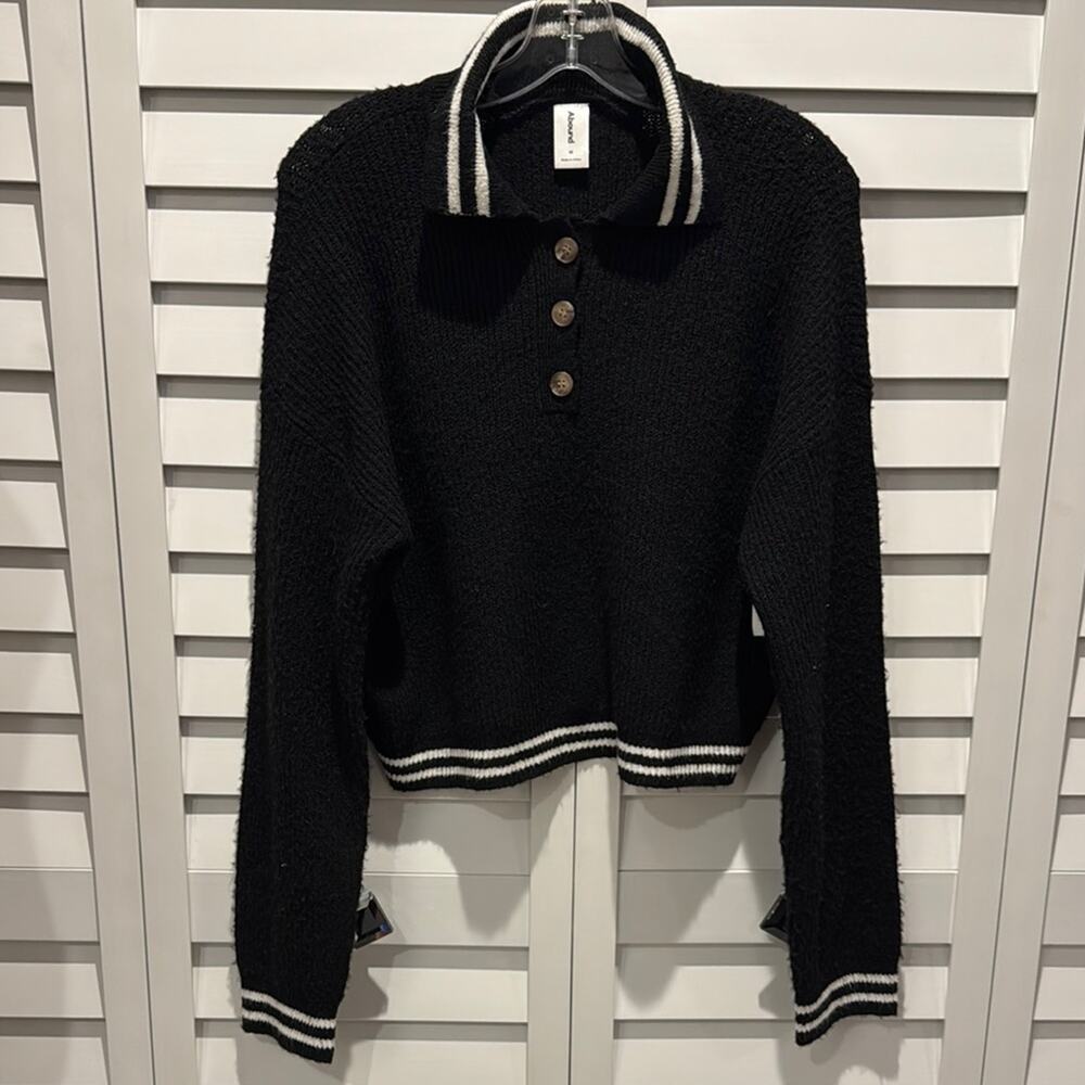 Abound NWT Black Knit Sweater with Striped Collar very soft and light.